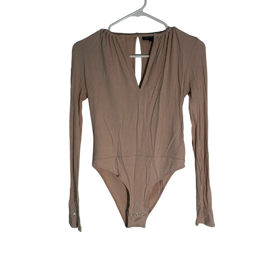 Topshop Ribbed Long-Sleeve Bodysuit - Blush